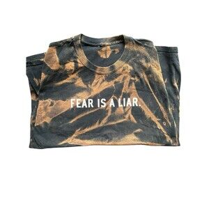 Mens “FEAR IS A LIAR” T-Shirt M Black Brown Tie-Dye Graphic Trendy